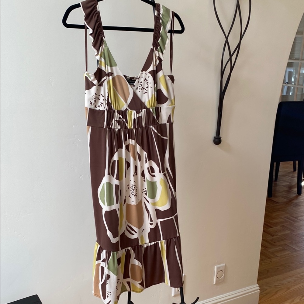 Vintage BCBGMaxAzria Brown and Green, white yellow. Asymmetrical  Sundress - New